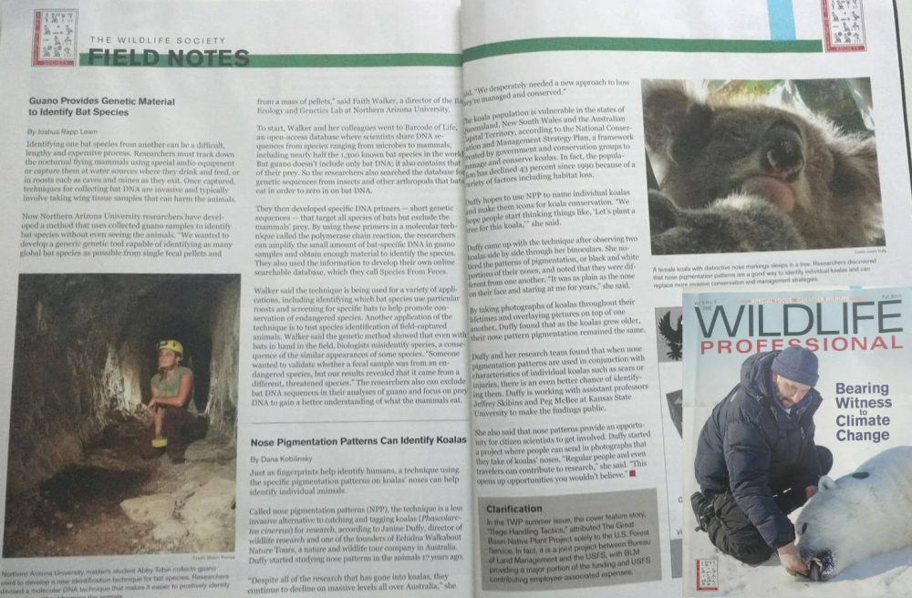 mention Janine Duffy in The Wildlife Professional scientific publication