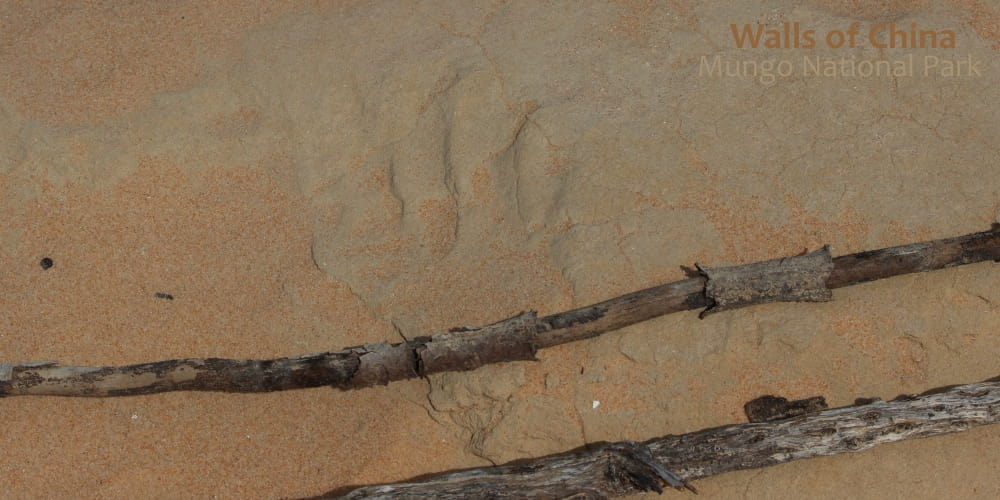 human hand print in sand dunes Mungo Australia